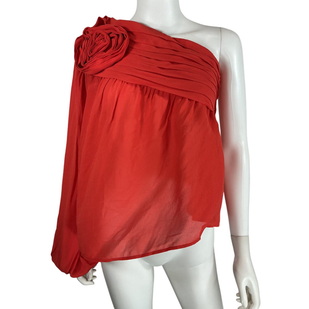 Farm Rio Draped Red Rose One Shoulder Blouse Size XS - Picture 2 of 4